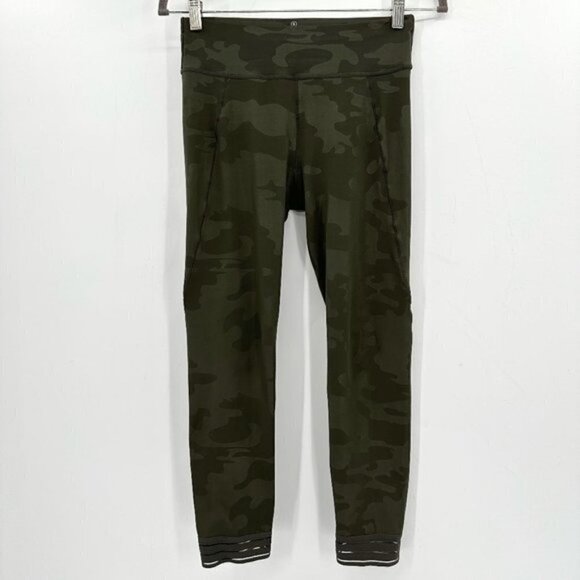 Sweaty Betty Green Camo 7/8 Mesh Hem Cropped Athletic Running Small Leggings - Picture 1 of 5